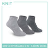 Knit Men's Cotton Lite Thin Casual Ankle Socks 3 pairs in a pack KMCKG2