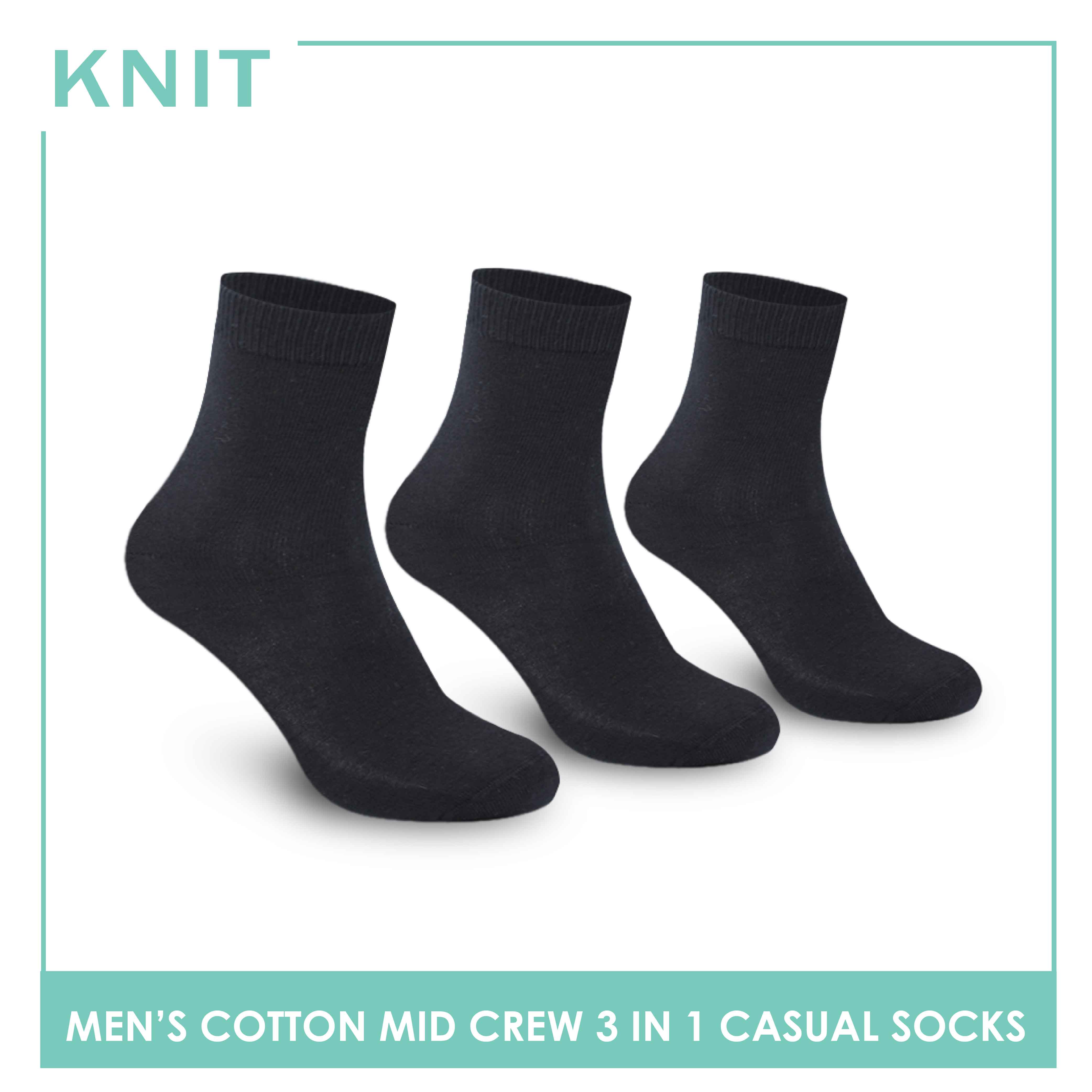Knit Men’s Cotton Mid Crew 3-in-1 Lite Casual Socks KMCKG3 (6694446989417)