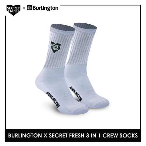 Burlington BMSSE1102 Mens' Cotton Lite Sports Crew socks X Secret Fresh Pack of 3 (6566428016745)