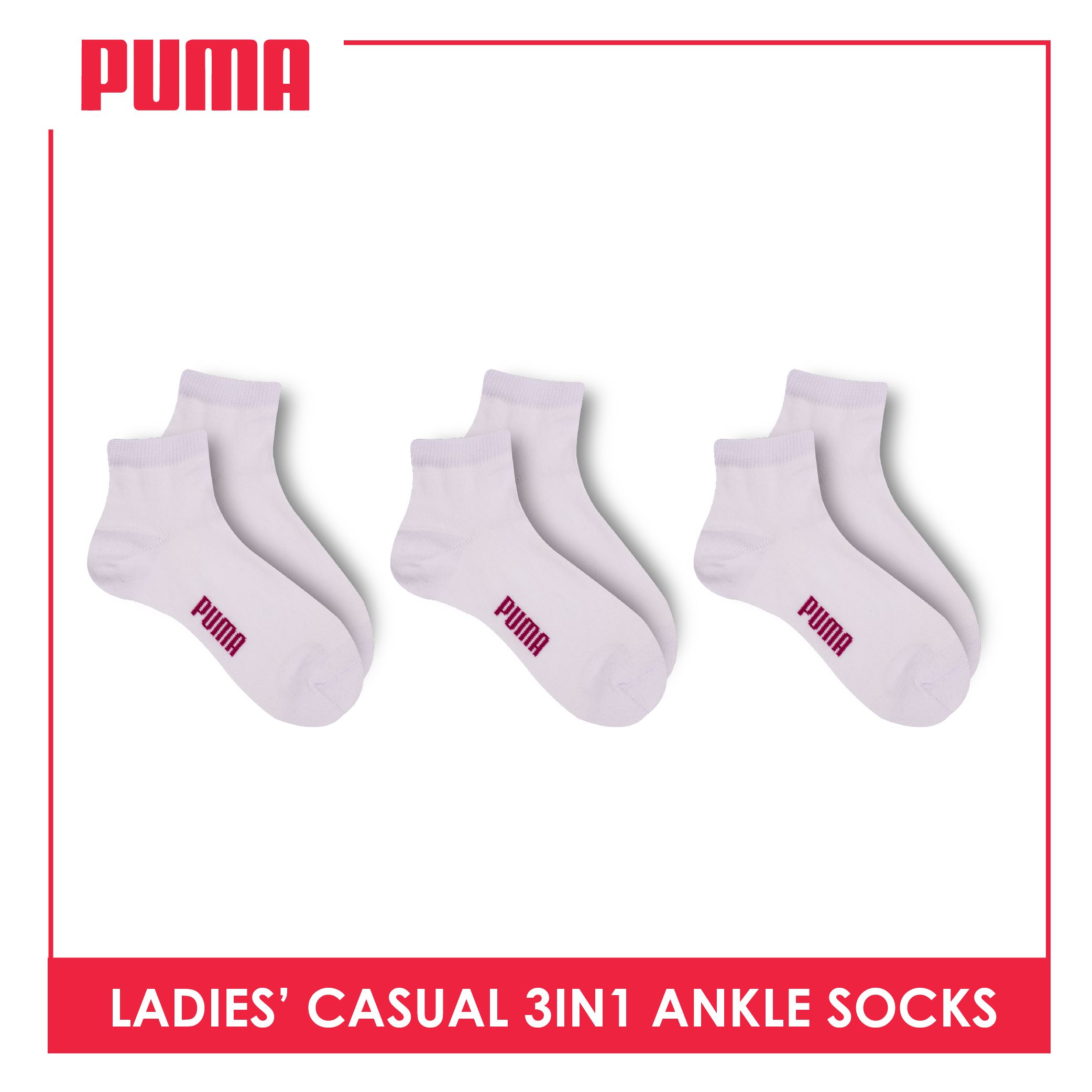 Puma Ladies OVERRUNS Cotton Lite casual socks 3 pairs in 1 pack PLCCO1 (6672052617321)
