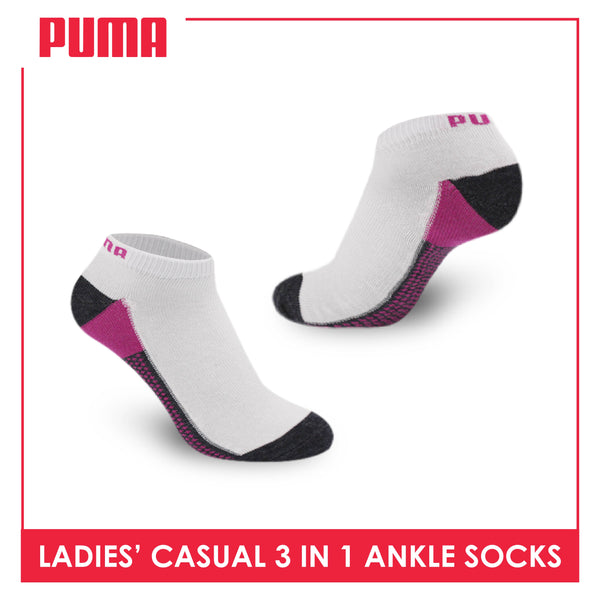 Puma Ladies' Cotton Lite Thin Casual Ankle Socks 3 pairs in a pack PLCKG9