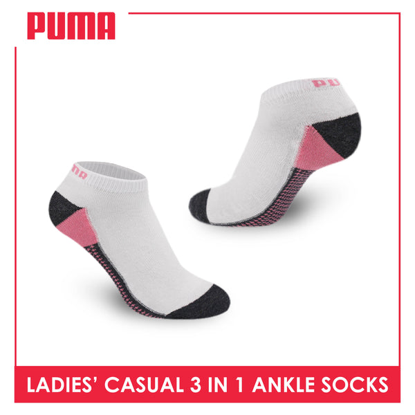 Puma Ladies' Cotton Lite Thin Casual Ankle Socks 3 pairs in a pack PLCKG9