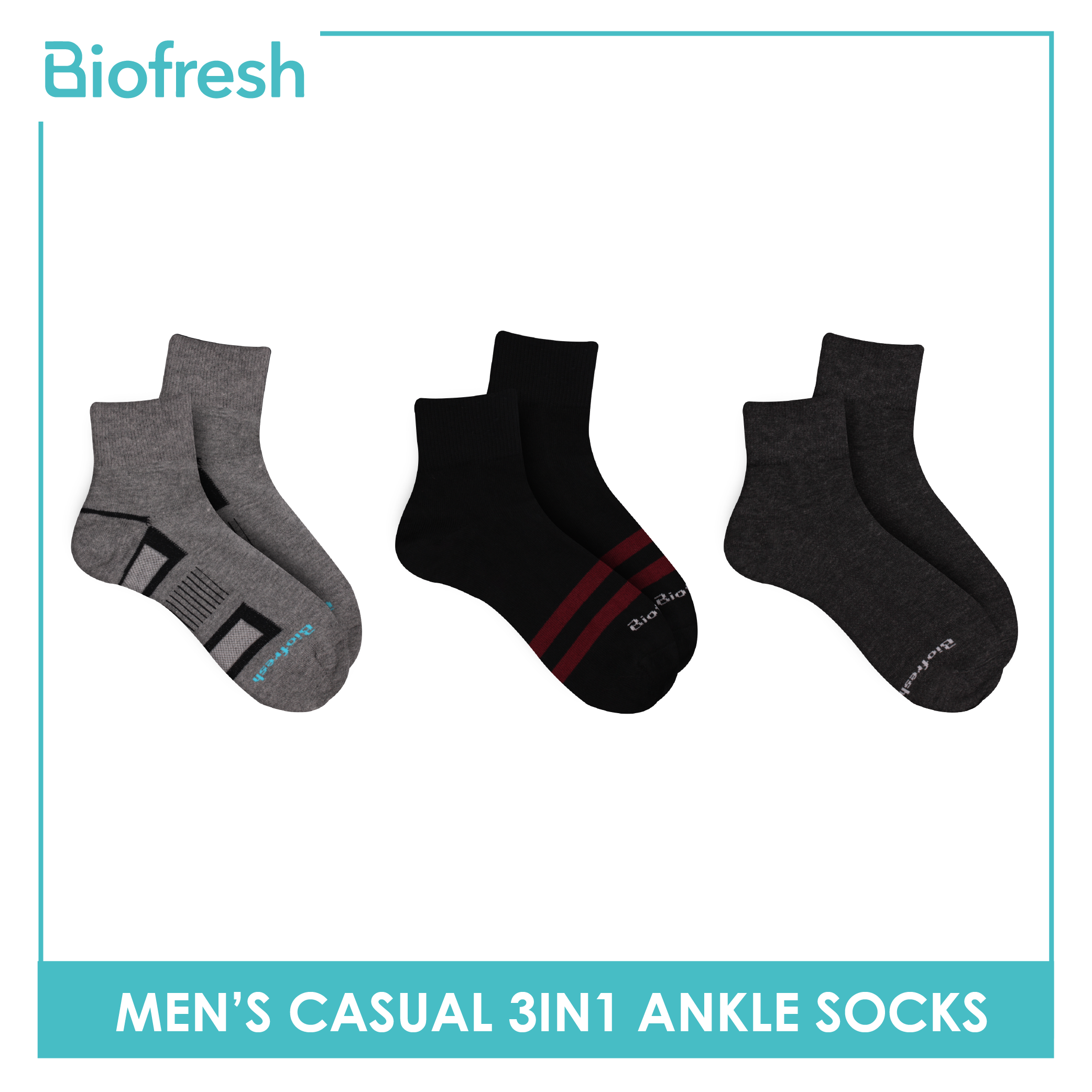 Biofresh Men's OVERRUNS Antimicrobial Lite Casual Socks 3 pairs in a pack RMCCO1 (6671315861609)