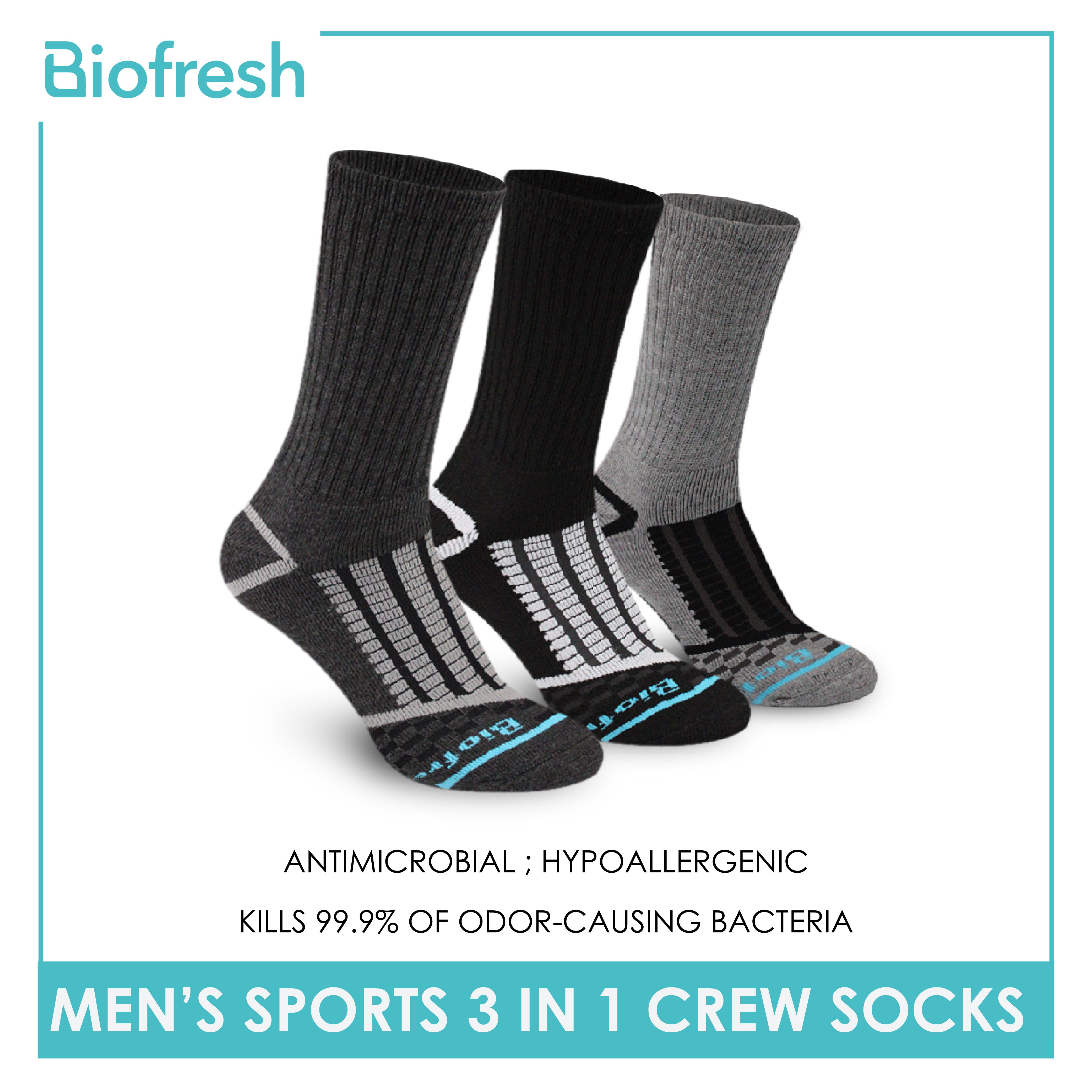 Biofresh Men’s Antimicrobial Extreme Performance Crew Socks 3 pairs in a pack RMSG3103