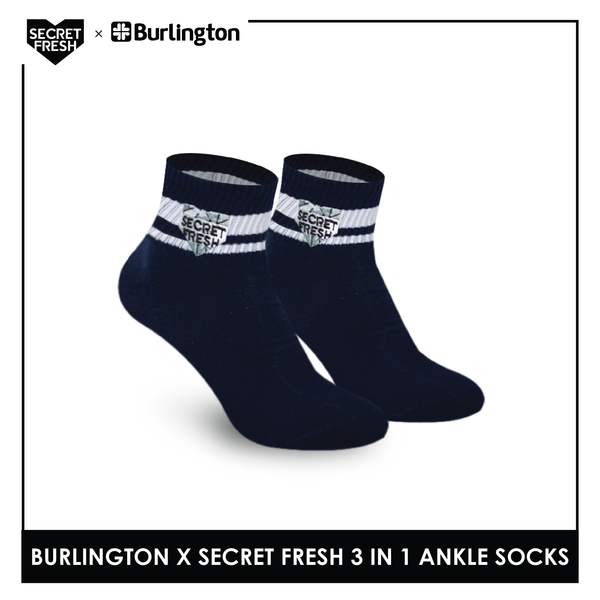 Burlington SFBMCEG1103 Mens' Cotton Lite Casual Ankle socks X Secret Fresh Pack of 3 (6600157397097)