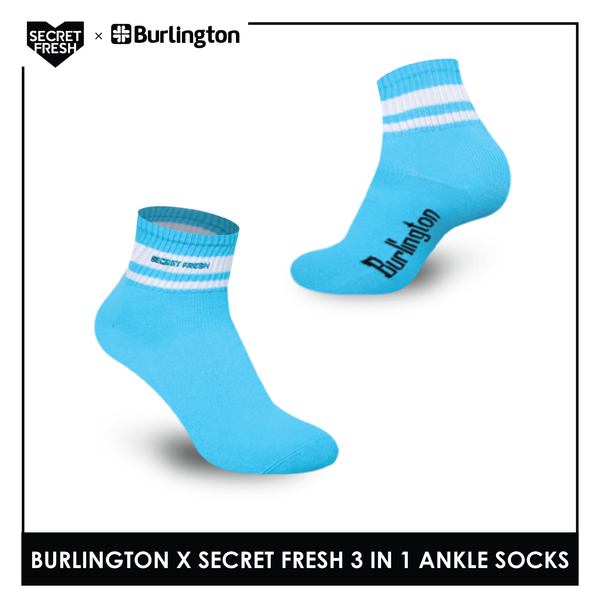 Burlington SFBMCEG1103 Mens' Cotton Lite Casual Ankle socks X Secret Fresh Pack of 3 (6600157397097)