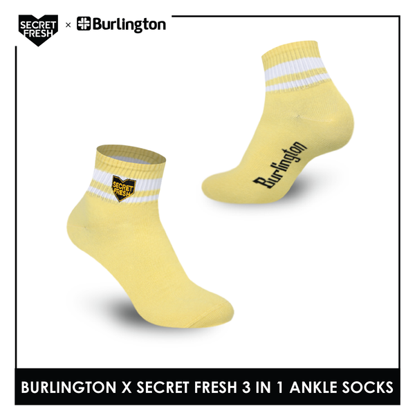 Burlington SFBMCEG1103 Mens' Cotton Lite Casual Ankle socks X Secret Fresh Pack of 3 (6600157397097)