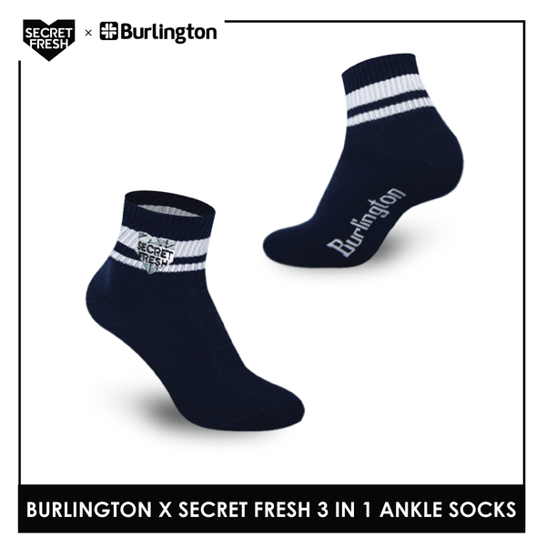 Burlington SFBMCEG1103 Mens' Cotton Lite Casual Ankle socks X Secret Fresh Pack of 3 (6600157397097)