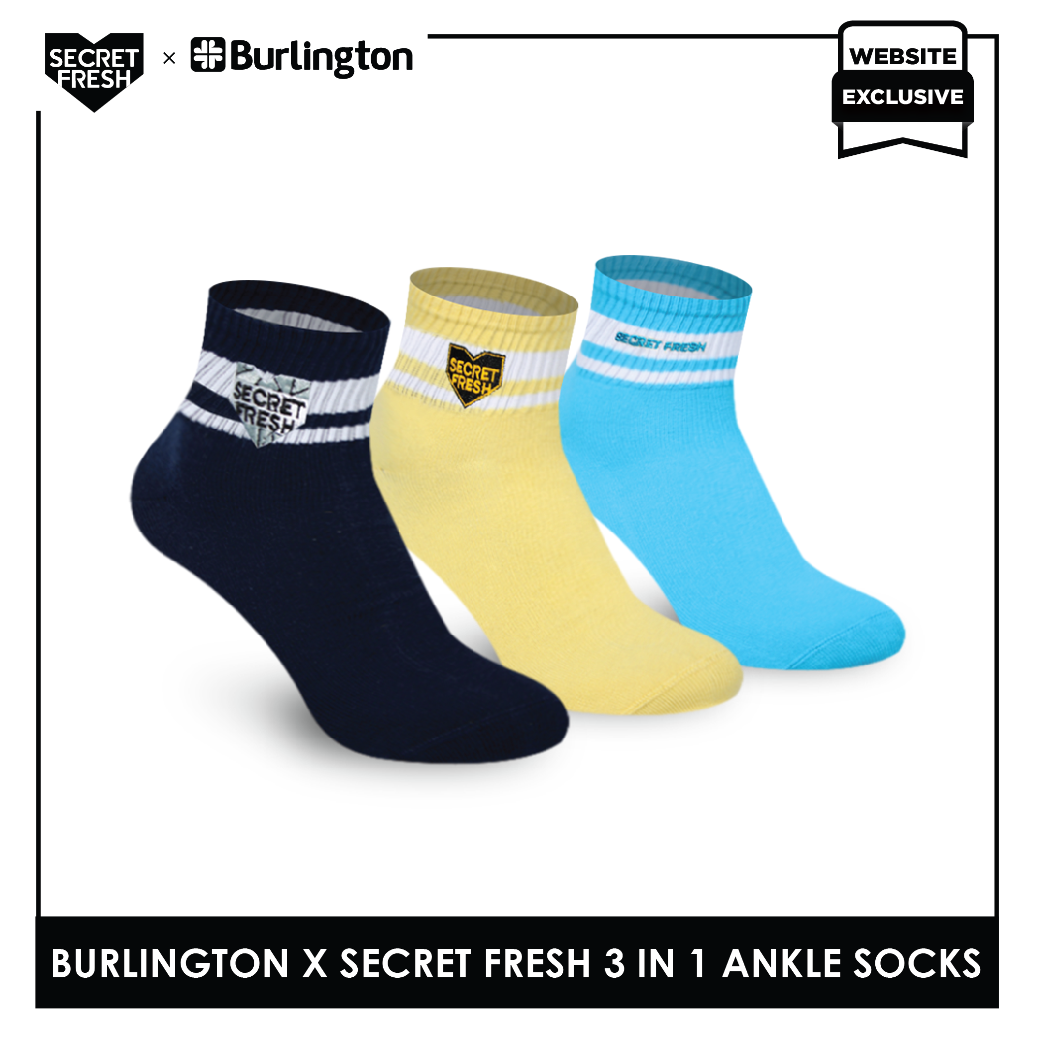 Burlington SFBMCEG1103 Mens' Cotton Lite Casual Ankle socks X Secret Fresh Pack of 3 (6600157397097)