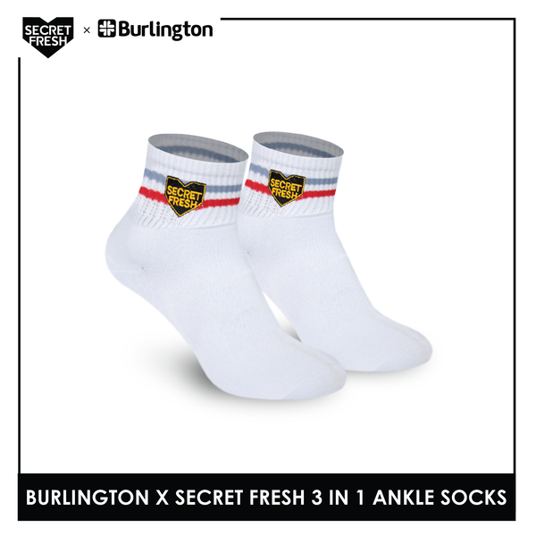 Burlington SFBMCEG1104 Mens' Cotton Lite Casual Ankle socks X Secret Fresh Pack of 3 (6600158117993)