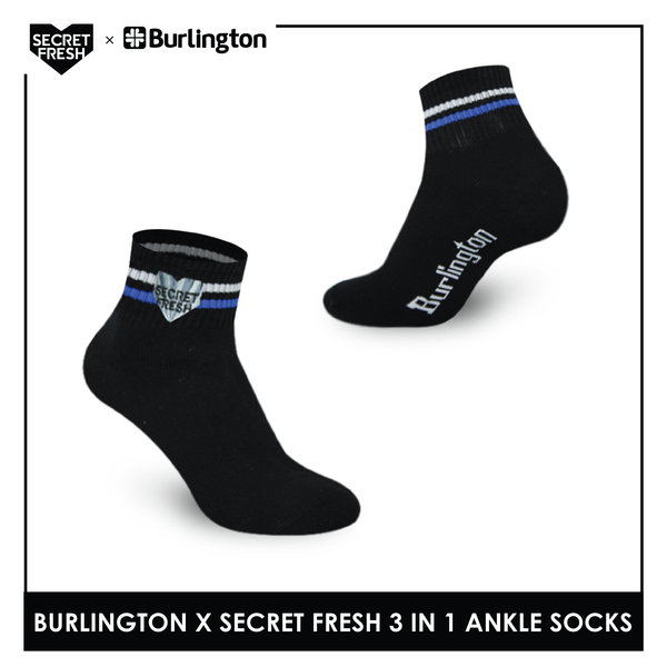Burlington SFBMCEG1104 Mens' Cotton Lite Casual Ankle socks X Secret Fresh Pack of 3 (6600158117993)