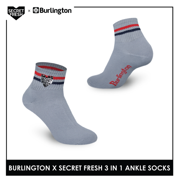 Burlington SFBMCEG1104 Mens' Cotton Lite Casual Ankle socks X Secret Fresh Pack of 3 (6600158117993)