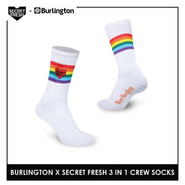 Burlington SFBMCEG1108 Mens' Cotton Lite Casual Crew socks X Secret Fresh Pack of 3 (6600165195881)