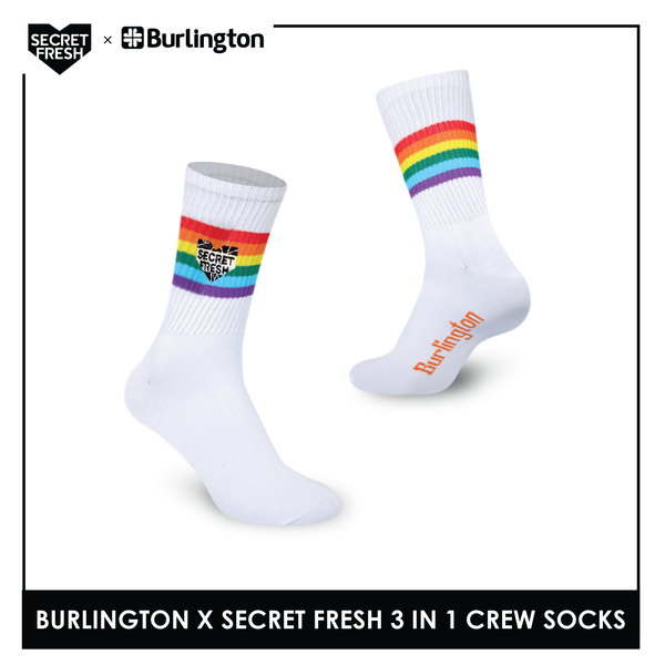 Burlington SFBMCEG1108 Mens' Cotton Lite Casual Crew socks X Secret Fresh Pack of 3 (6600165195881)