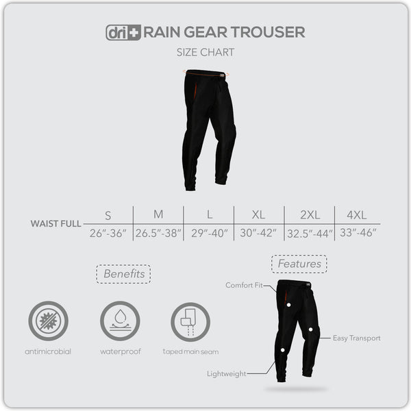 Dri Plus Unisex Lightweight Quick Dry Water Resistant Rain Gear Trouser DMGP2401