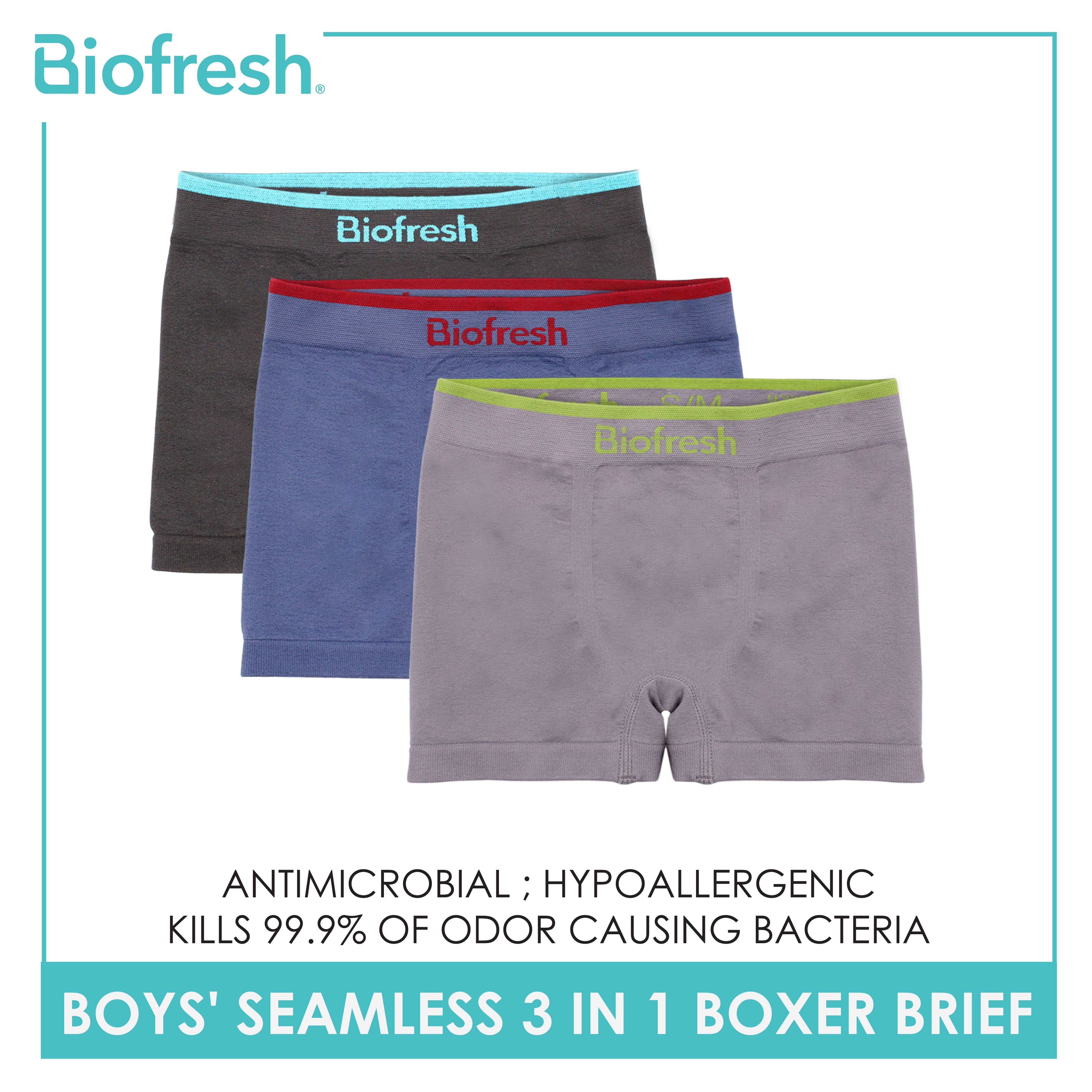 Biofresh Boys' Antimicrobial Seamless Boxer Brief 3 pieces in a pack UCBBG15