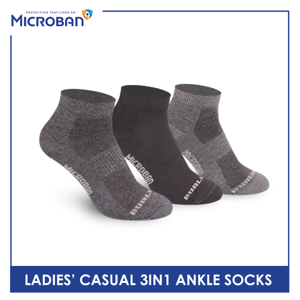 Microban Ladies’ Cotton Lite Thin Casual Ankle Socks 3 pairs in a pack VLCKG17