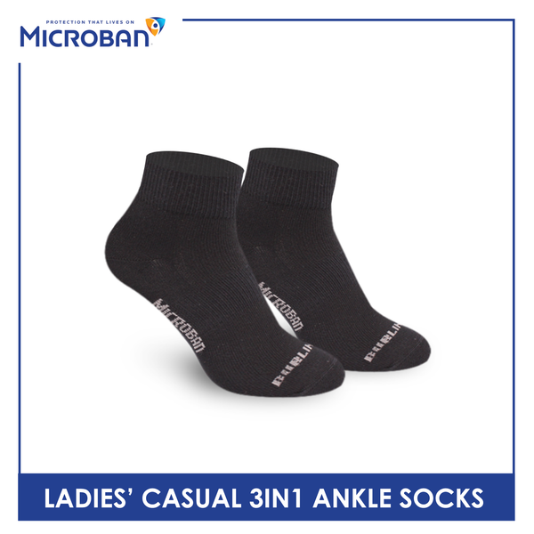 Microban Ladies’ Cotton Lite Thin Casual Ankle Socks 3 pairs in a pack VLCKG18