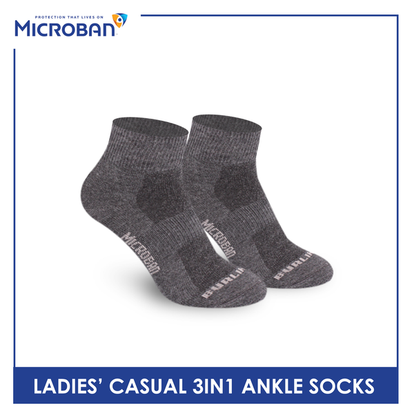 Microban Ladies’ Cotton Lite Thin Casual Ankle Socks 3 pairs in a pack VLCKG18