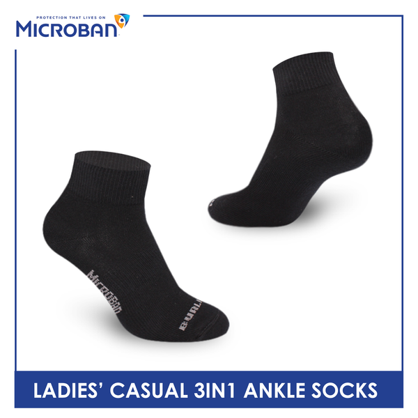 Microban Ladies’ Cotton Lite Thin Casual Ankle Socks 3 pairs in a pack VLCKG18