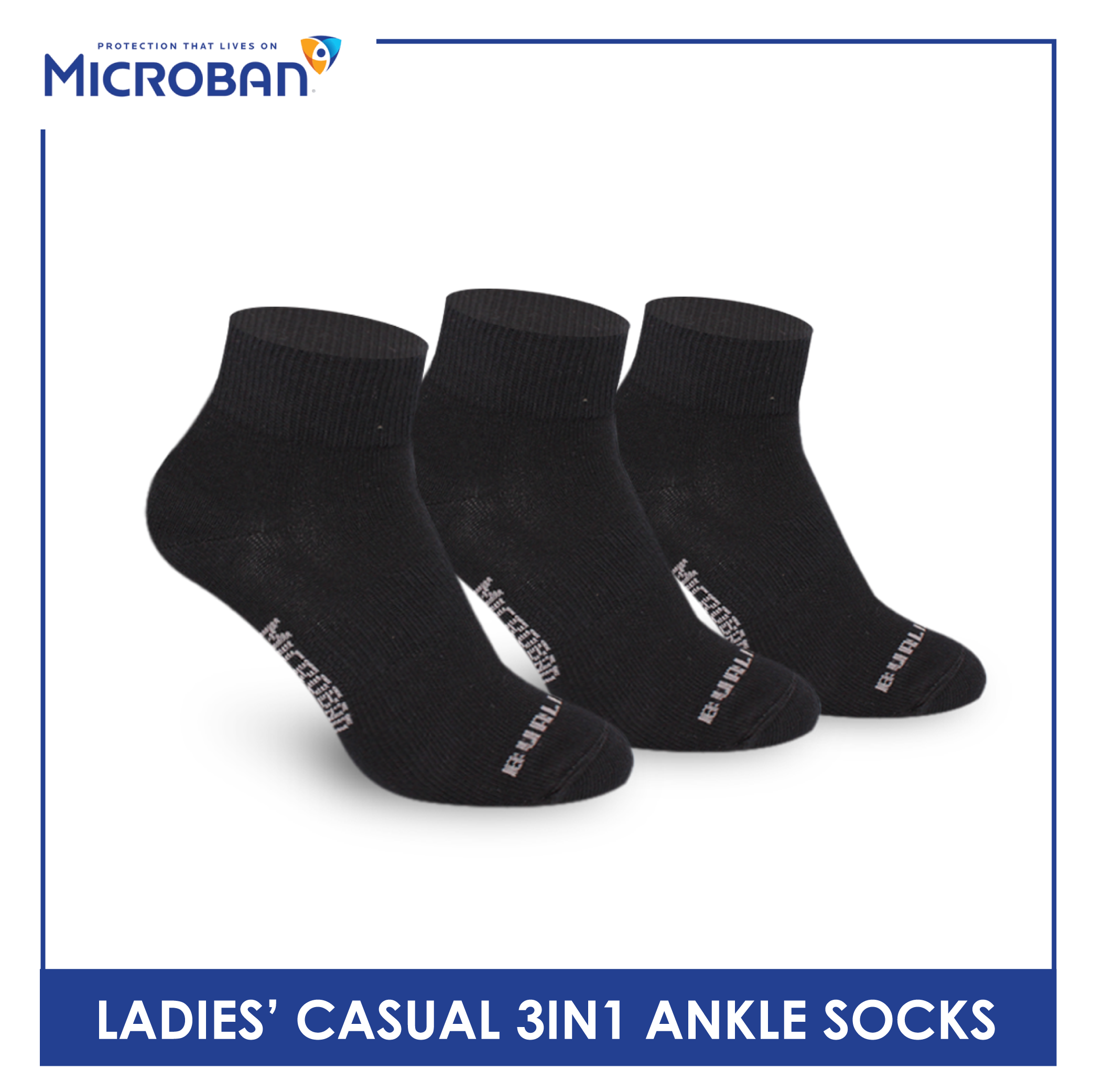 Microban Ladies’ Cotton Lite Thin Casual Ankle Socks 3 pairs in a pack VLCKG18