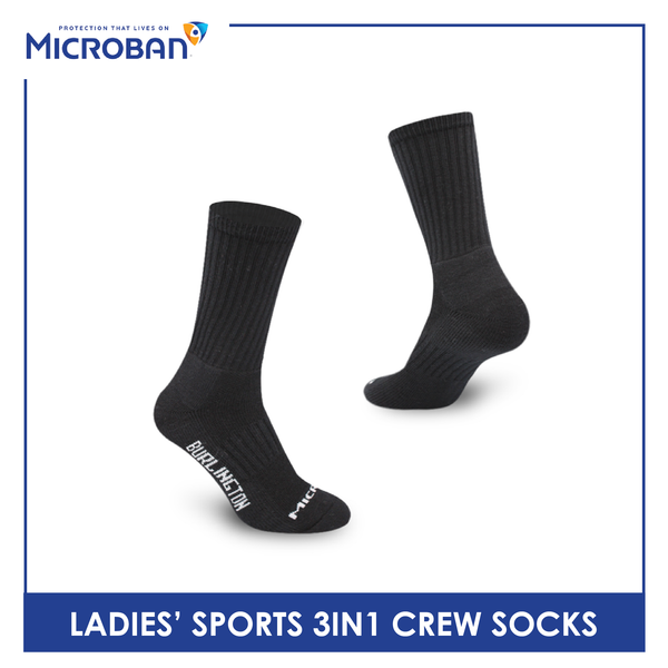 Microban Ladies' Cotton Thick Sports Crew Socks 3 pairs in a pack VLSKG13