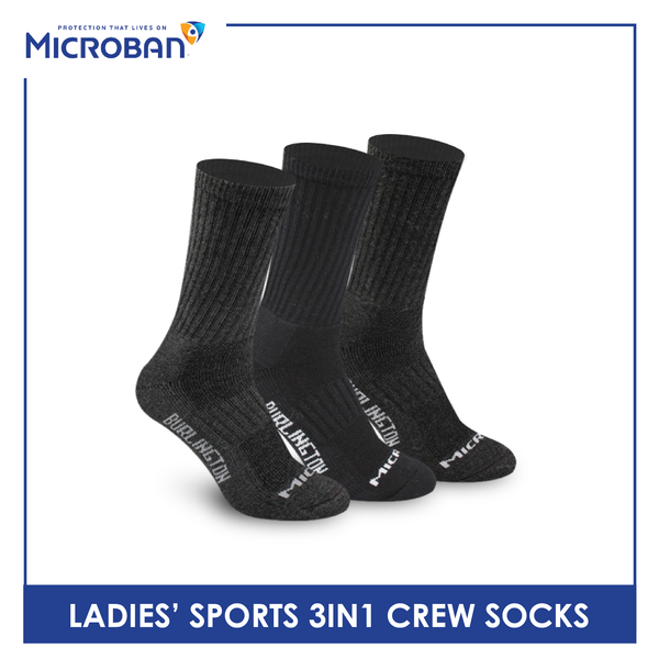 Microban Ladies' Cotton Thick Sports Crew Socks 3 pairs in a pack VLSKG13