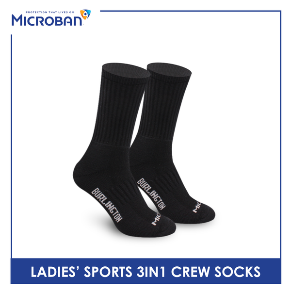 Microban Ladies' Cotton Thick Sports Crew Socks 3 pairs in a pack VLSKG13