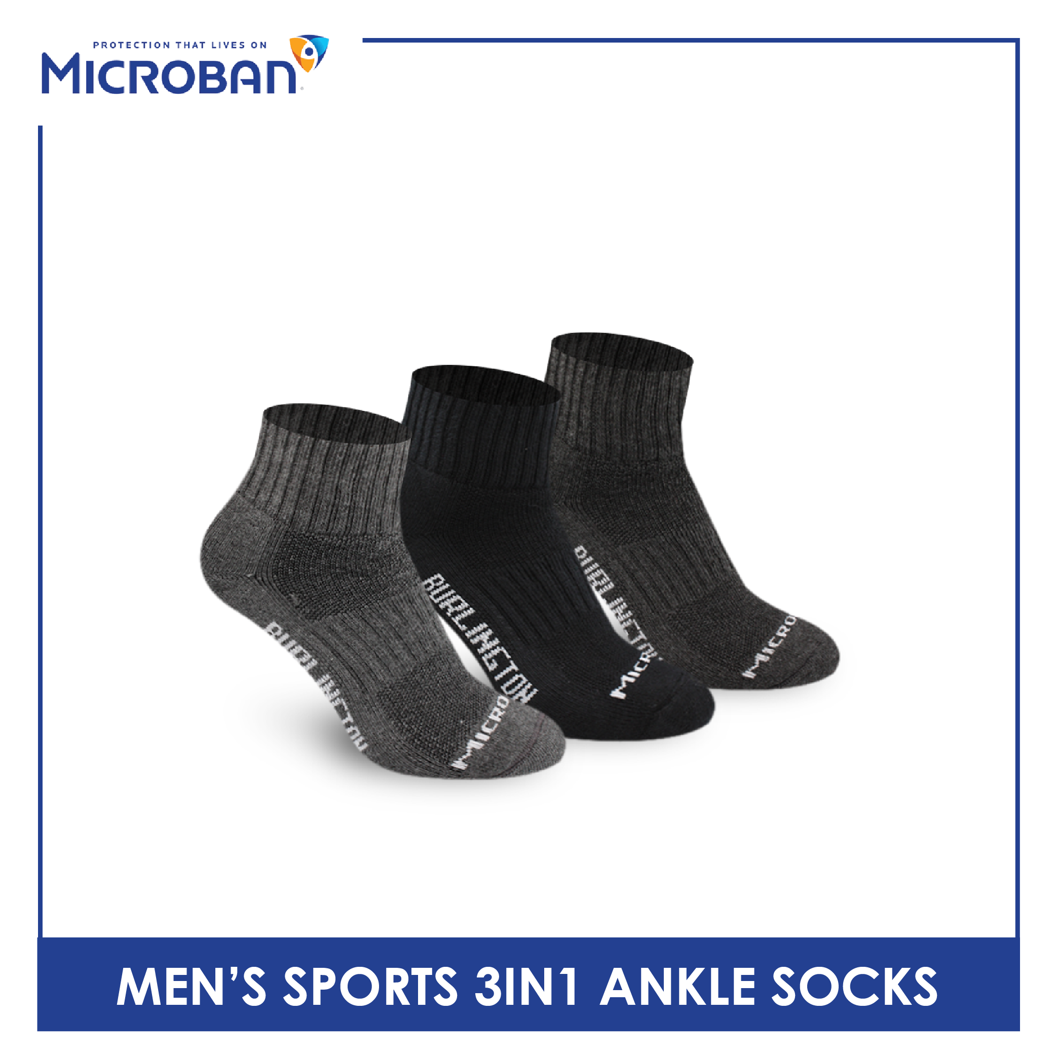 Microban Men’s Cotton Thick Sport Ankle Socks 3 pairs in a pack VMSKG19