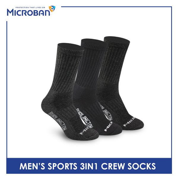 Microban Men's Cotton Thick Sports Crew Socks 3 pairs in a pack VMSKG20