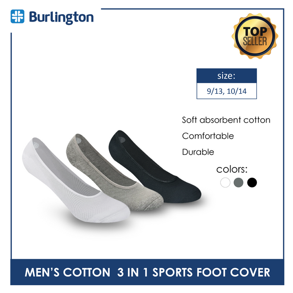 Burlington BMFCSG2 Men's Thick Cotton No Show Sports Socks with anti slip gel 3 pairs in a pack (4368111042665)