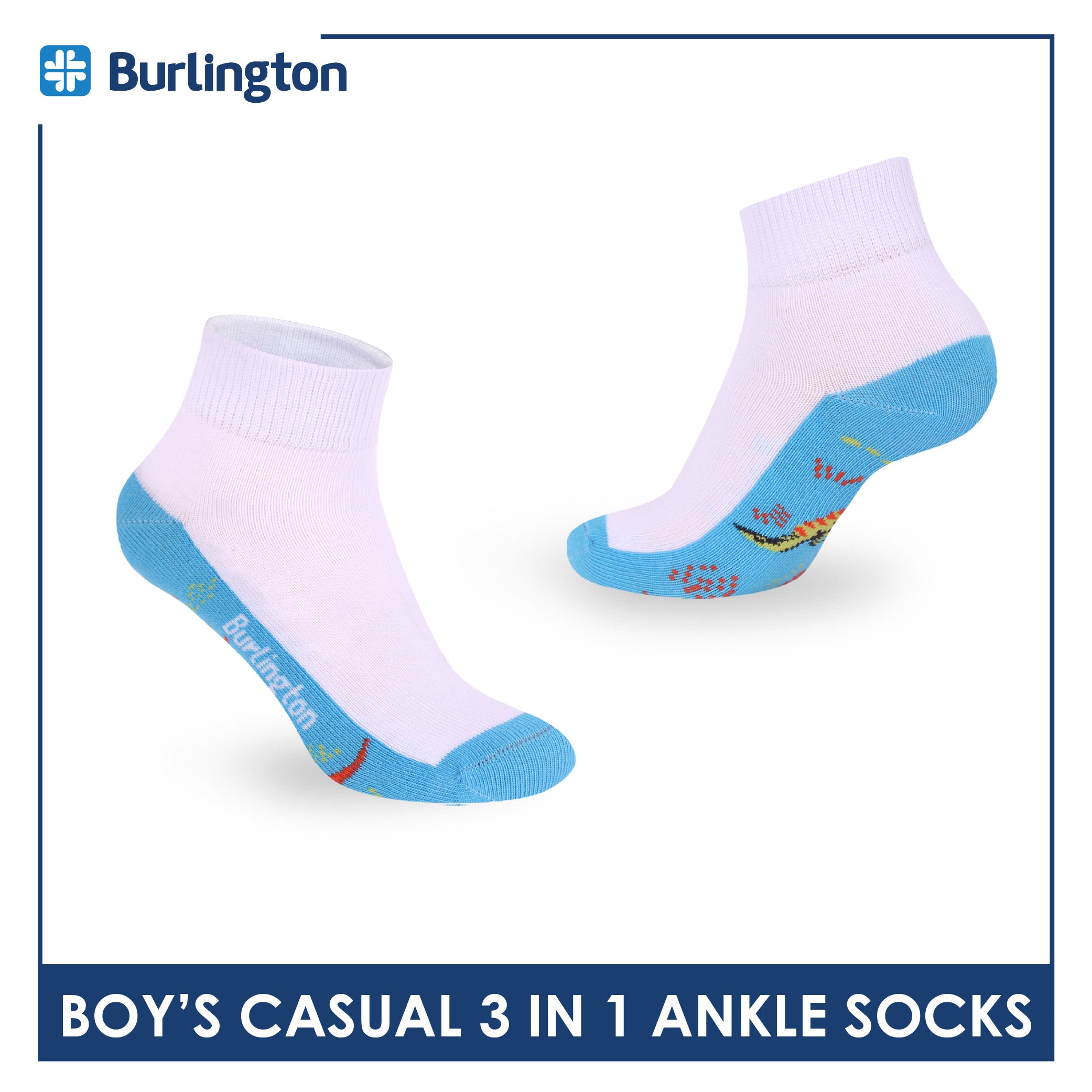 Burlington Boys’ Cotton Casual Ankle Socks 3 pairs in 1 pack BBCKG81