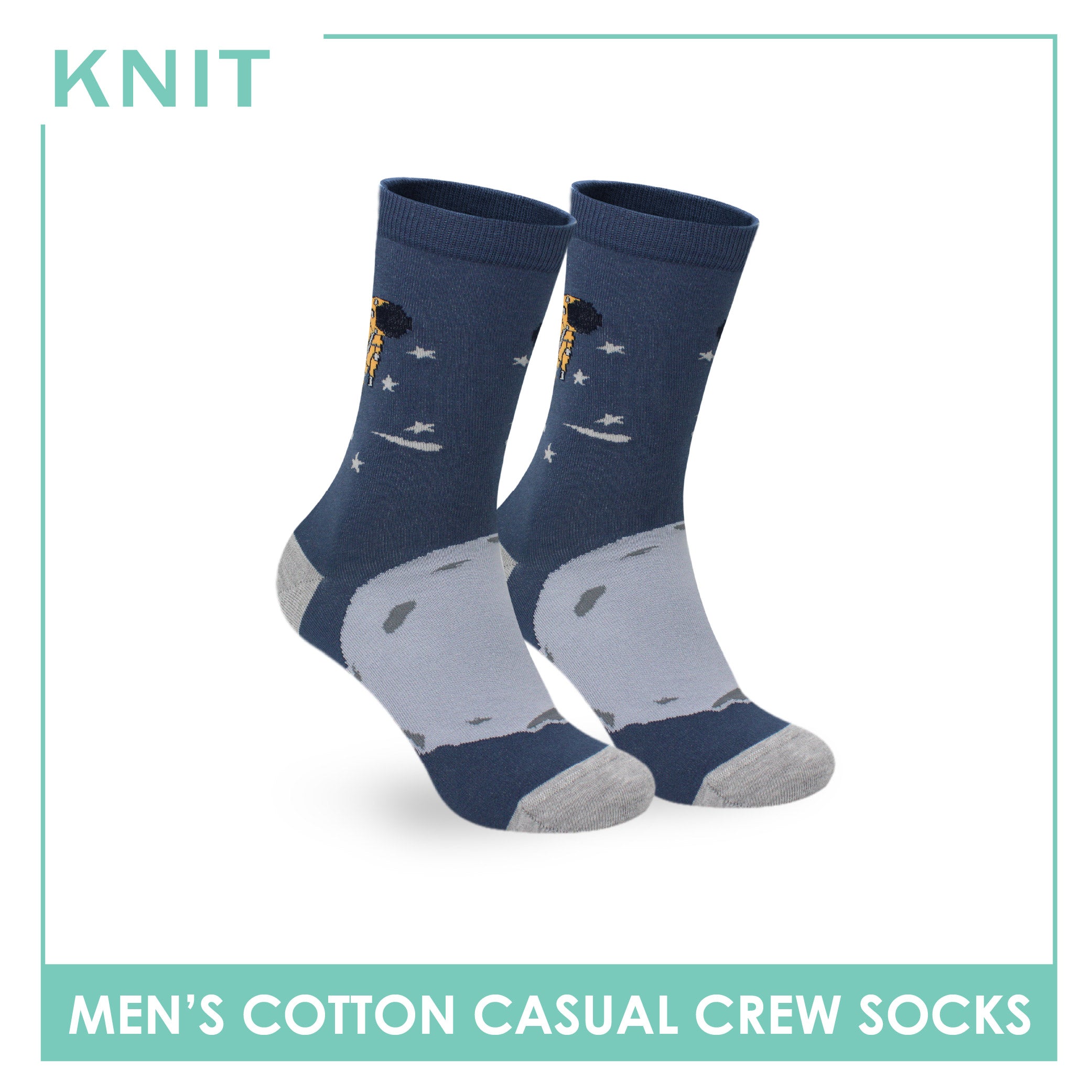 Knit Men's Astronaut (Royal Blue) Cotton Thin Casual Crew Socks 1 pair KMC531