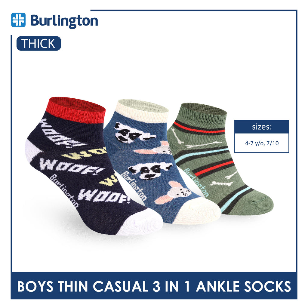 Burlington Boys’ Cotton Thin Casual Ankle Socks 3 pairs in 1 pack BBCG614
