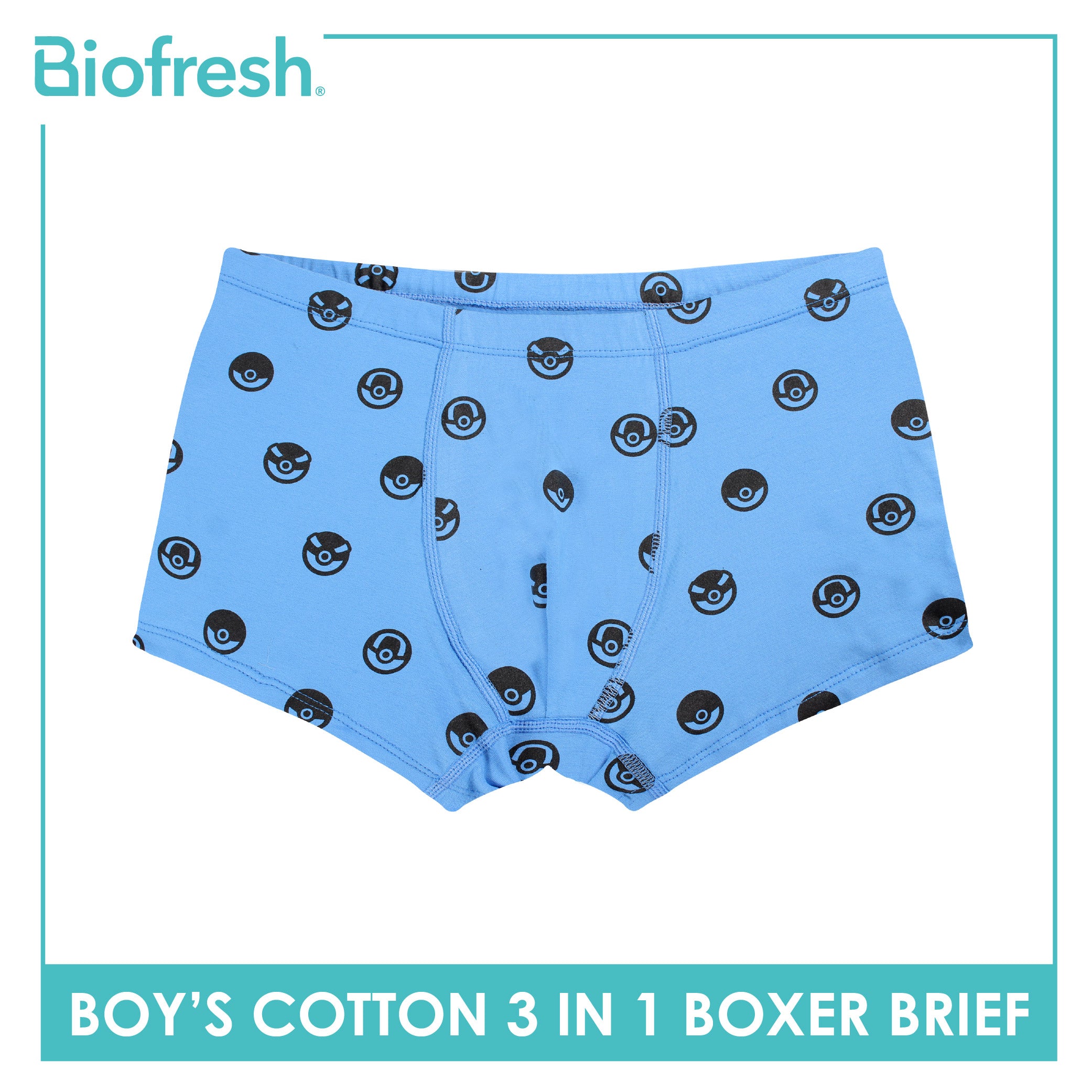 Biofresh | Pokemon Boys’ Antimicrobial Cotton Boxer Brief 3 pieces in a pack PKBBBG531