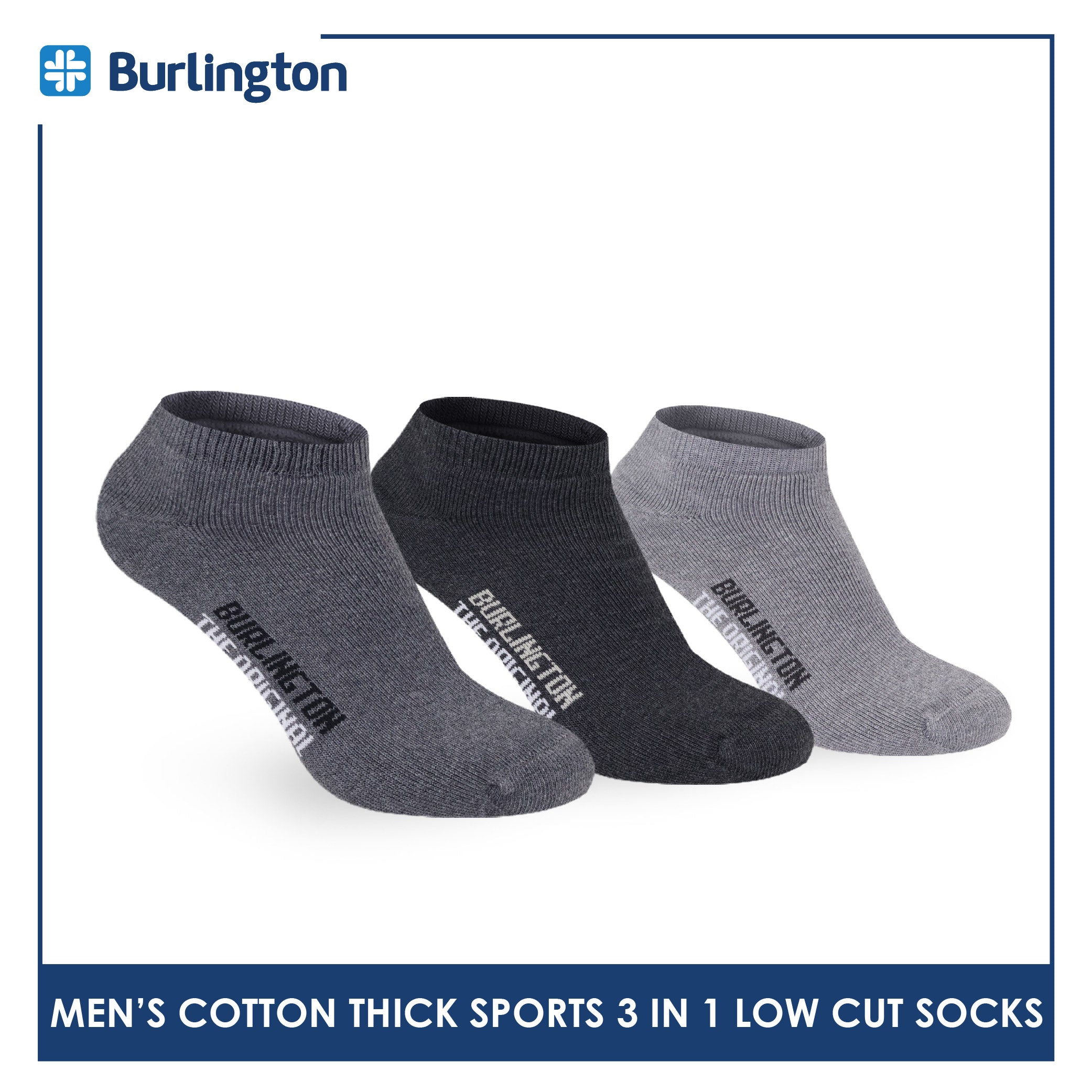 Burlington Men's Cotton Thick Sports Low Cut Socks 3 pairs in a pack 0219