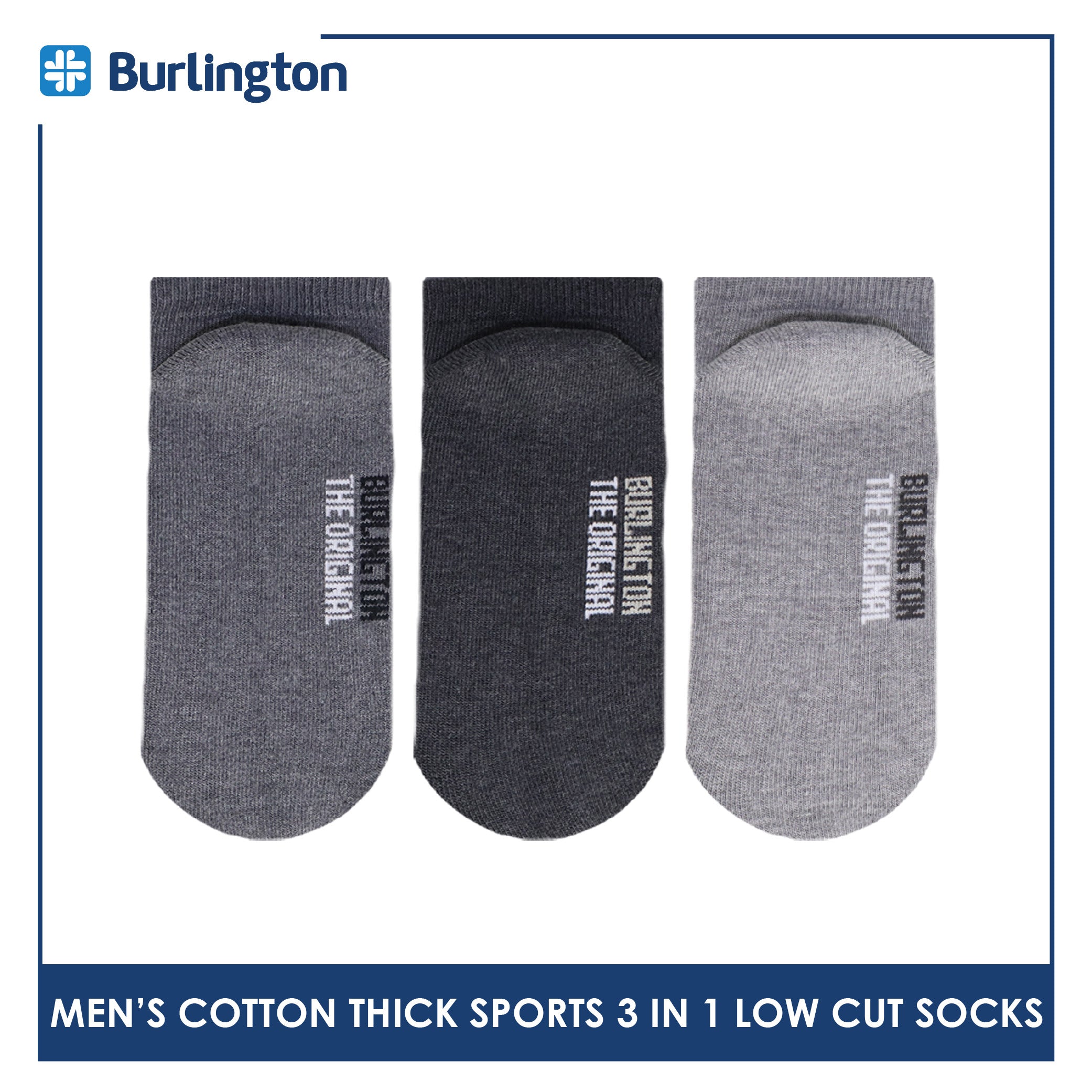 Burlington Men's Cotton Thick Sports Low Cut Socks 3 pairs in a pack 0219
