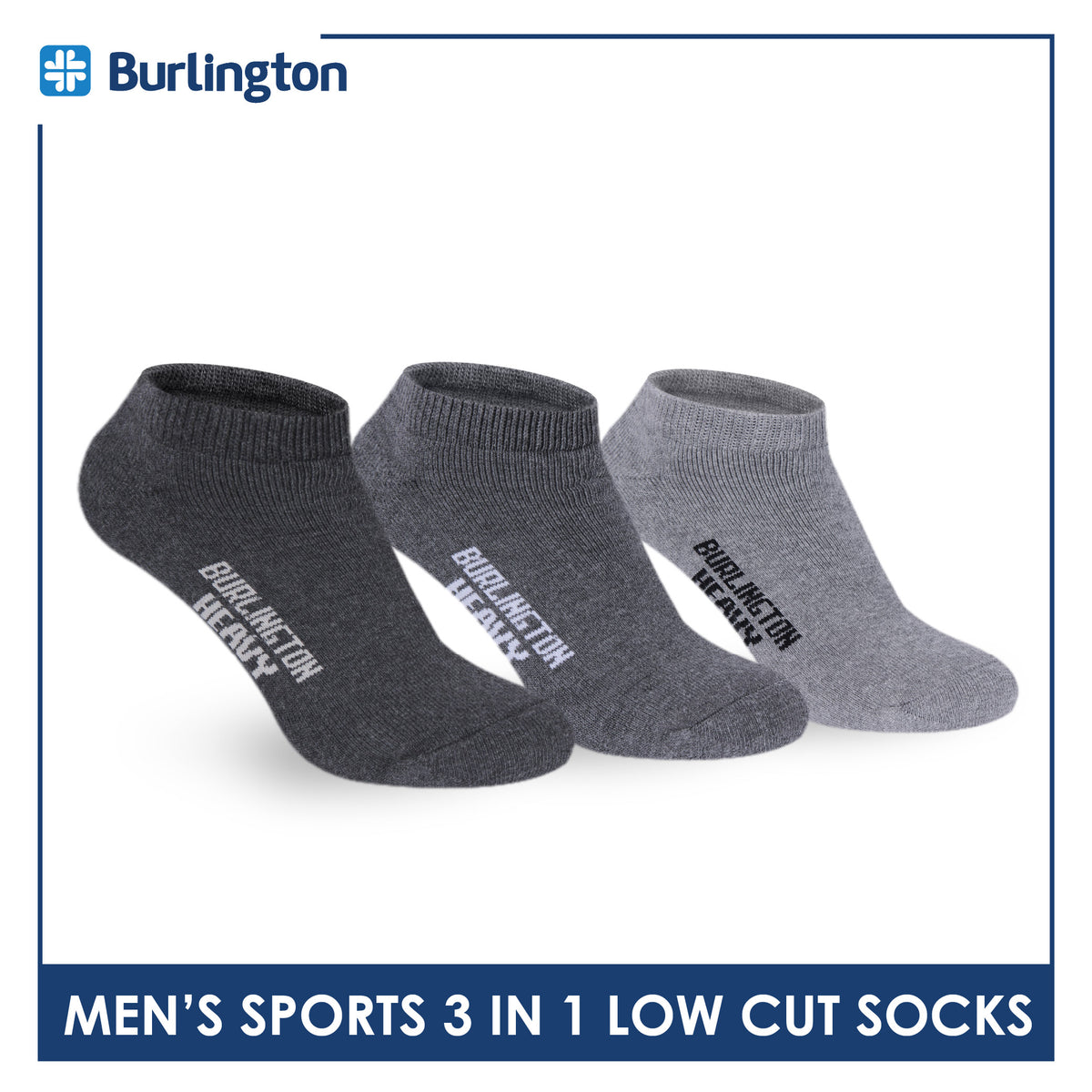 Burlington Men's Cotton Thick Sports Low Cut Socks 3 pairs in a pack 0220H