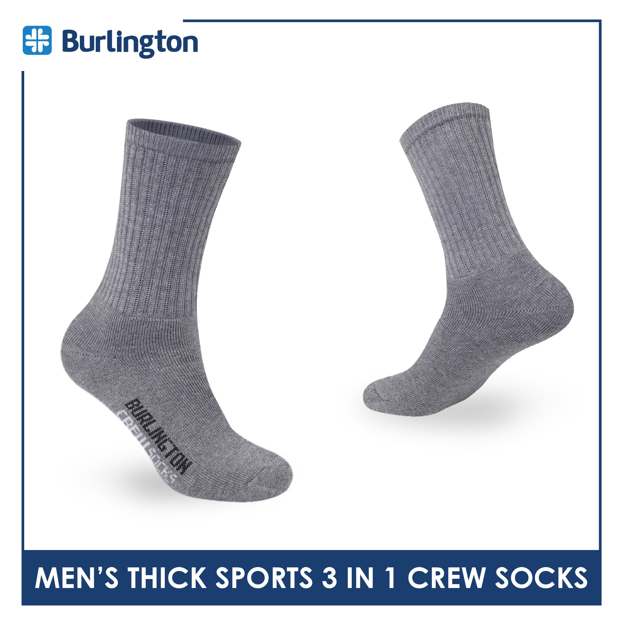 Burlington Men's Cotton Thick Sports Crew Socks 3 pairs in a pack 0223