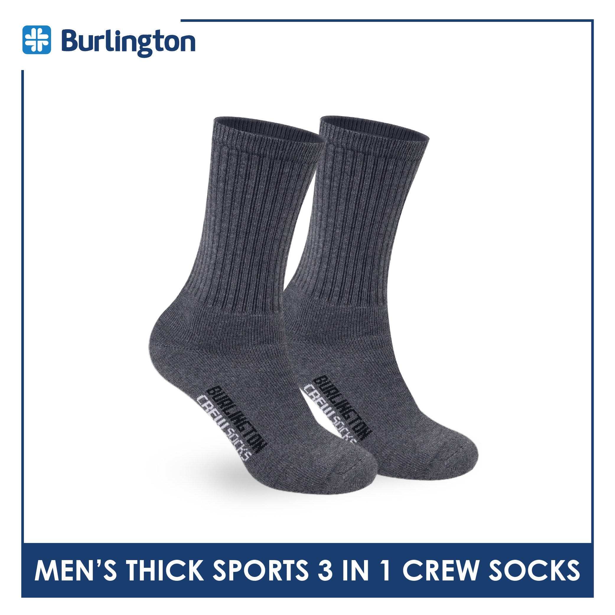 Burlington Men's Cotton Thick Sports Crew Socks 3 pairs in a pack 0223
