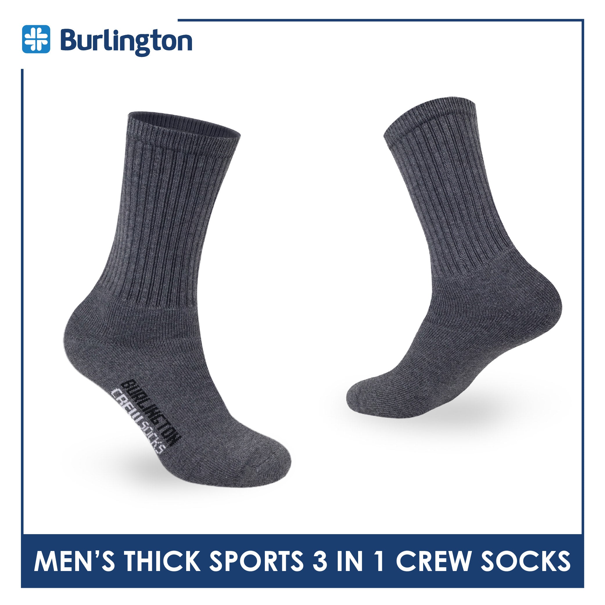 Burlington Men's Cotton Thick Sports Crew Socks 3 pairs in a pack 0223