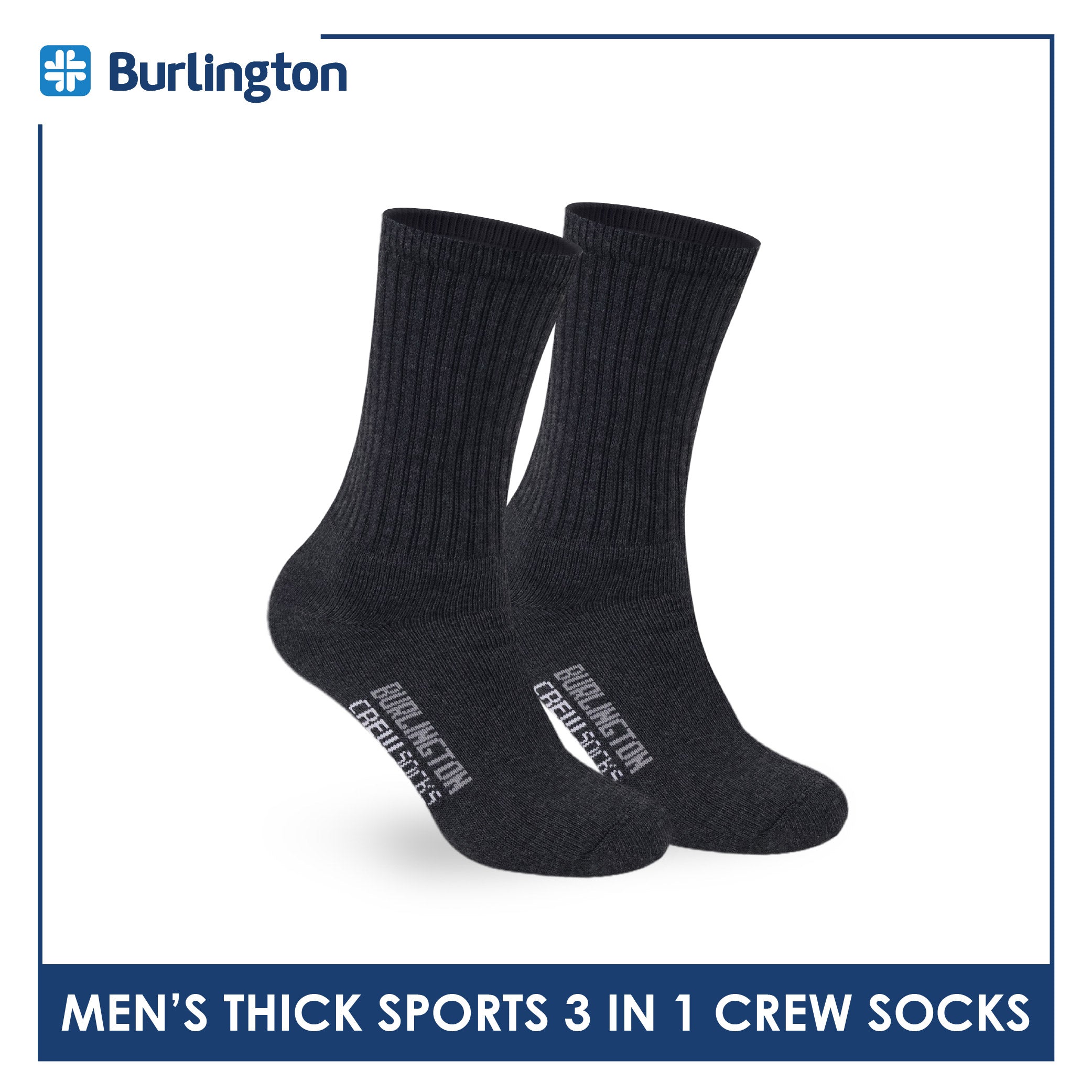 Burlington Men's Cotton Thick Sports Crew Socks 3 pairs in a pack 0223