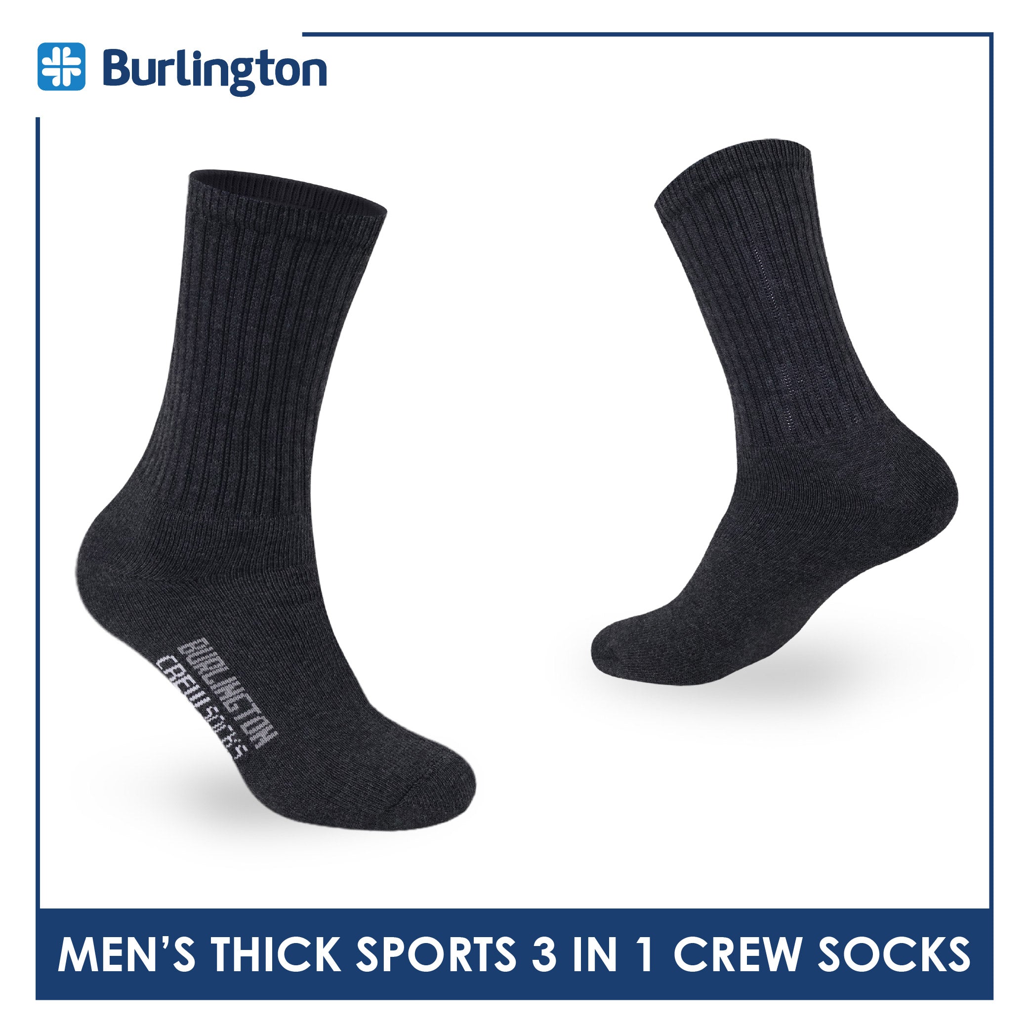 Burlington Men's Cotton Thick Sports Crew Socks 3 pairs in a pack 0223