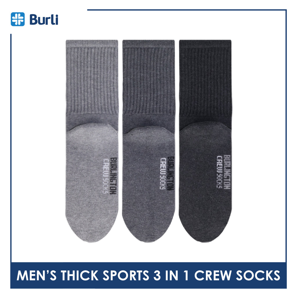 Burlington Men's Cotton Thick Sports Crew Socks 3 pairs in a pack 0223