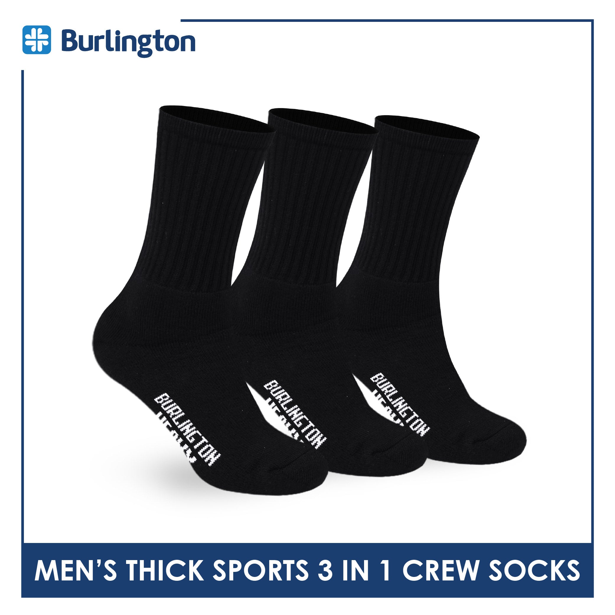 Burlington Men's Cotton Thick Sports Crew Socks 3 pairs in a pack 0223