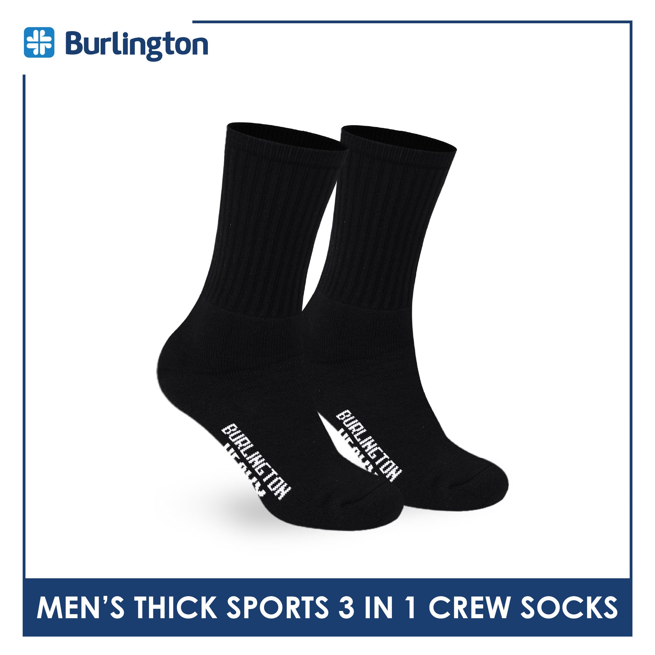 Burlington Men's Cotton Thick Sports Crew Socks 3 pairs in a pack 0223