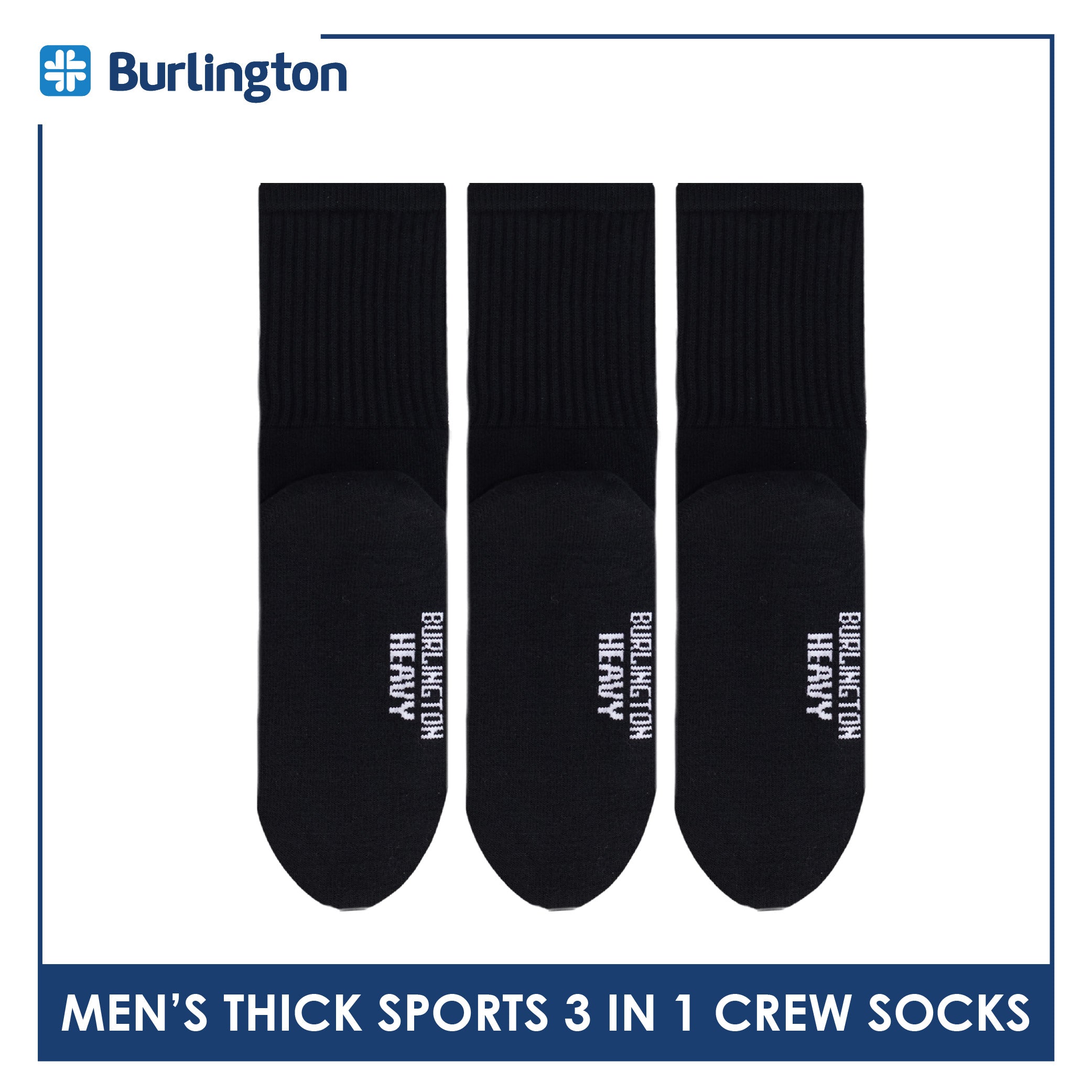 Burlington Men's Cotton Thick Sports Crew Socks 3 pairs in a pack 0223