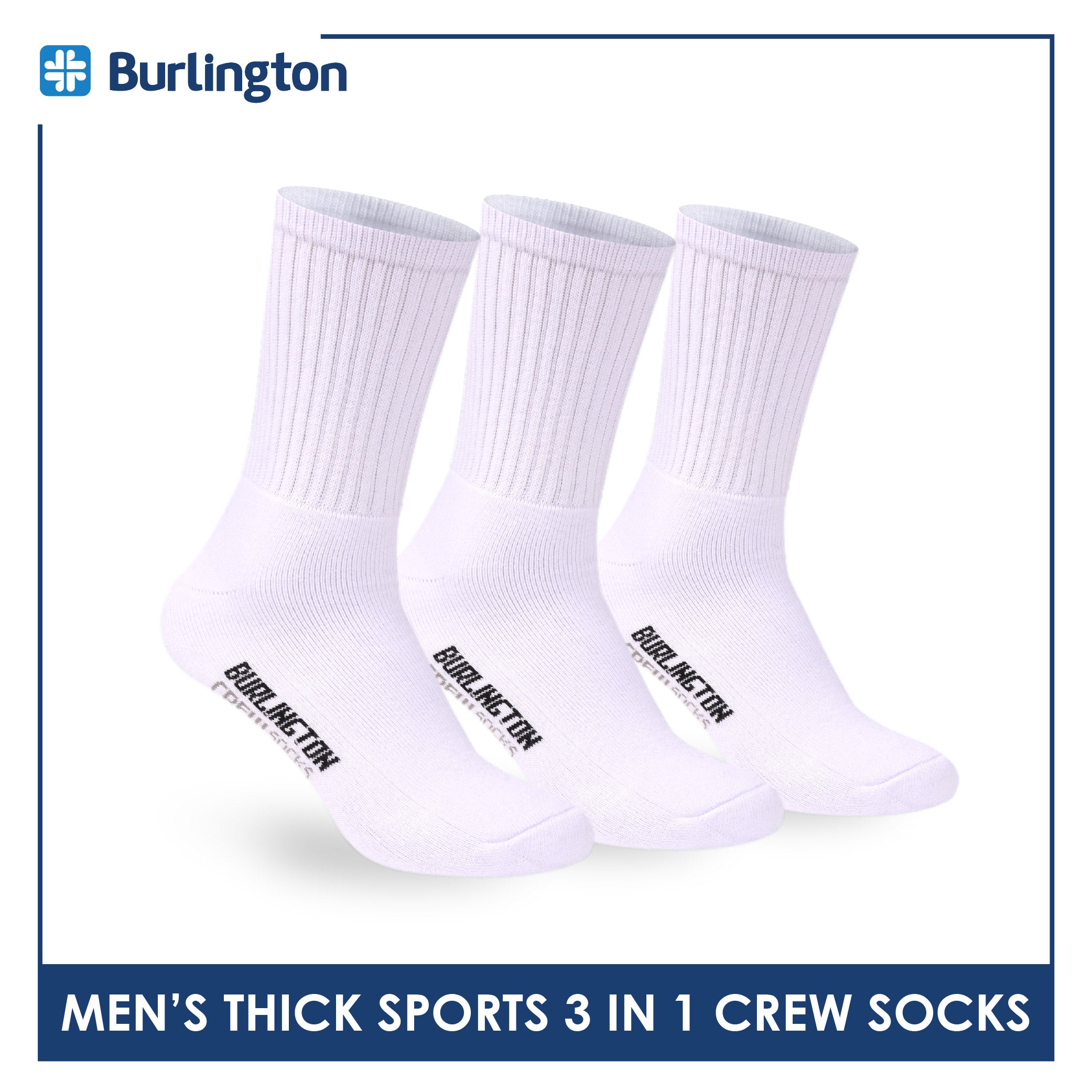 Burlington Men's Cotton Thick Sports Crew Socks 3 pairs in a pack 0223