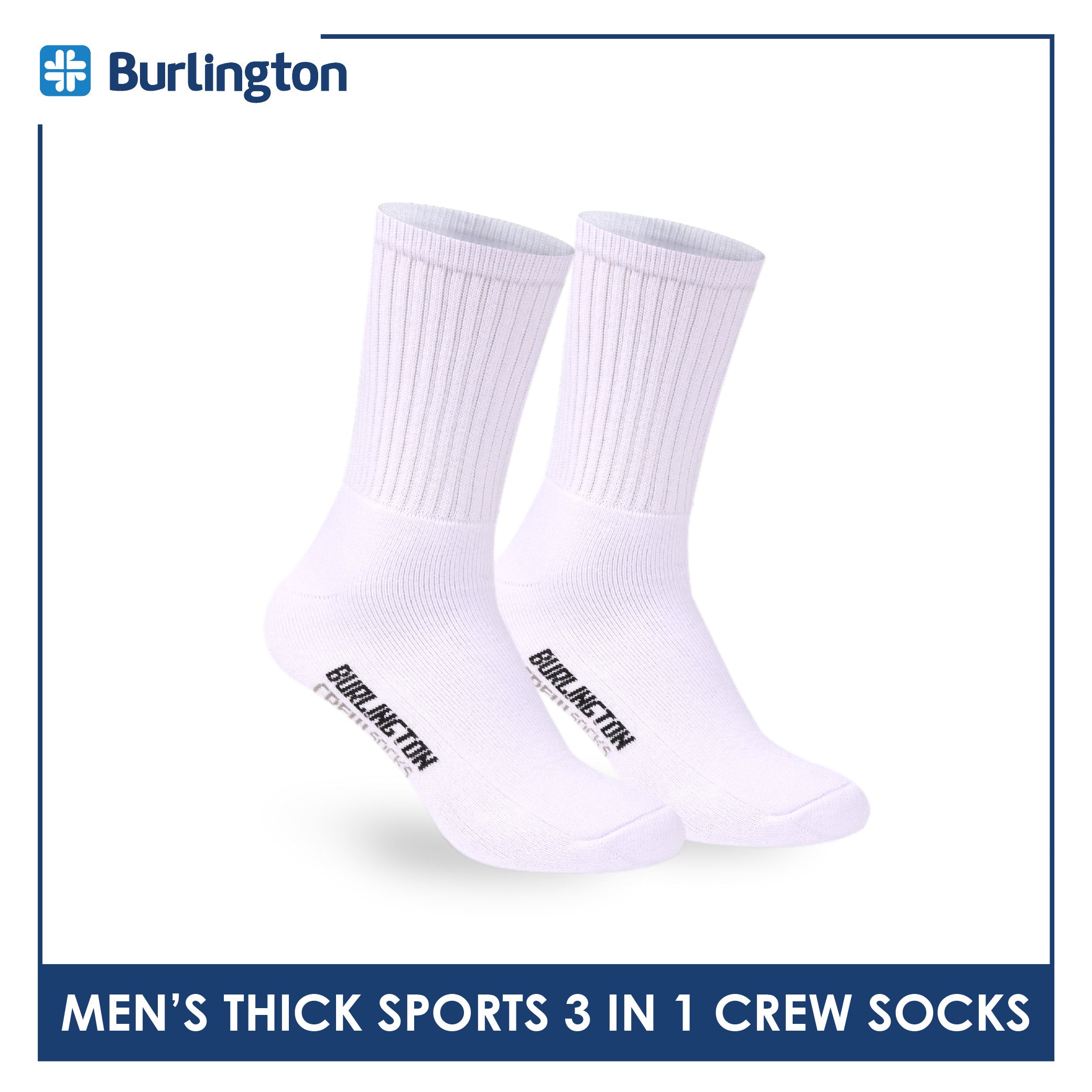 Burlington Men's Cotton Thick Sports Crew Socks 3 pairs in a pack 0223
