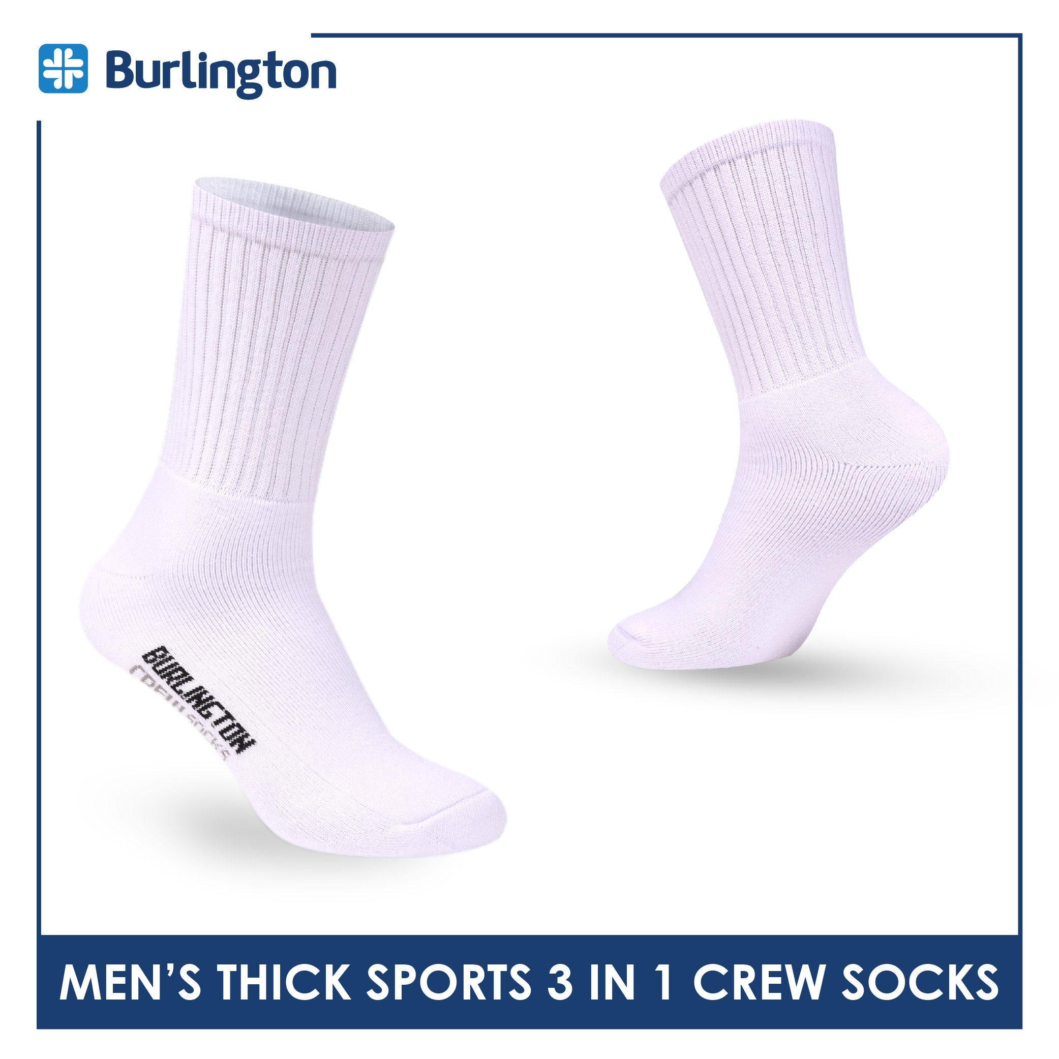 Burlington Men's Cotton Thick Sports Crew Socks 3 pairs in a pack 0223